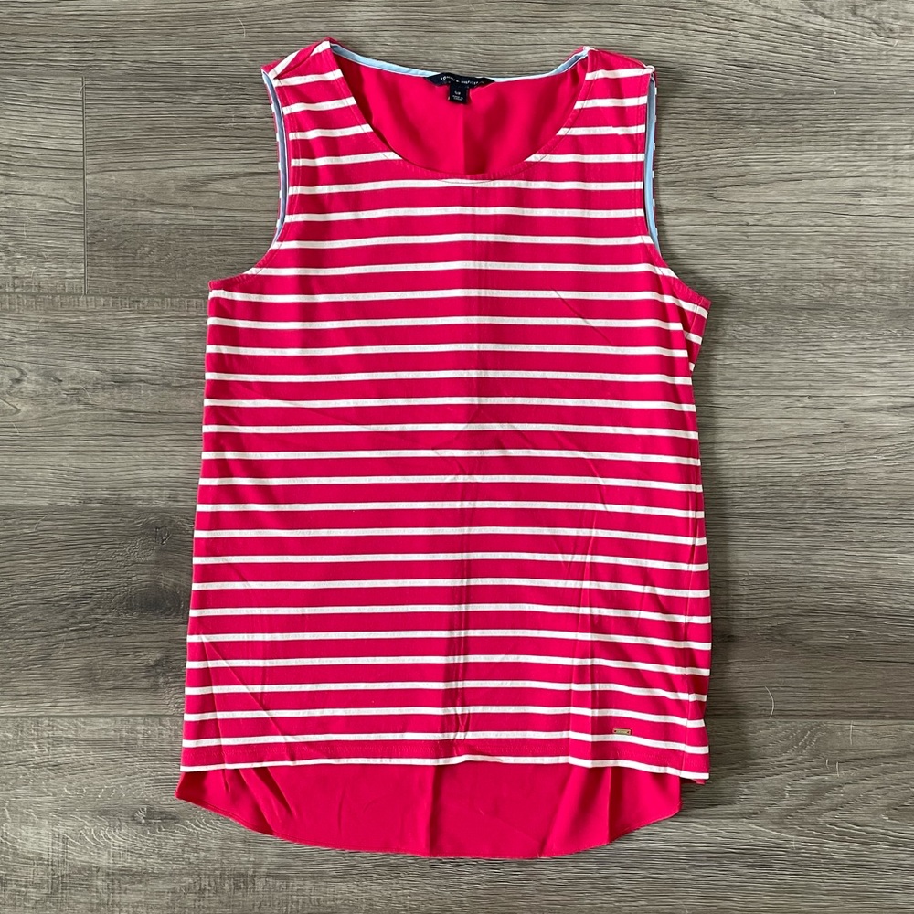 Tommy Hilfiger Pink and White Mixed Media Tank Top